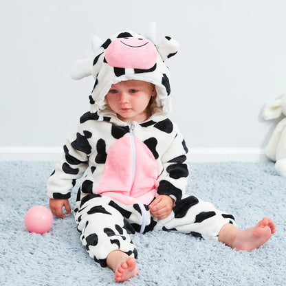 Animal Kigurumi Costume for Babies and Toddlers, Hooded Flannel Jumpsuit with Long Sleeves for Halloween Dress-Up and Family Photos