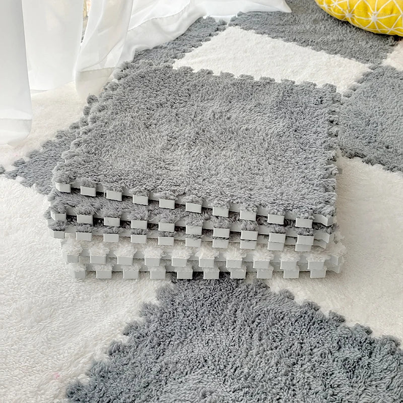 Plush Carpet Puzzle Mat, 20-Piece Interlocking EVA Foam Floor Tiles in Two-Color Options, 30 x 30 x 1 cm Squares for Nursery and Kids Rooms
