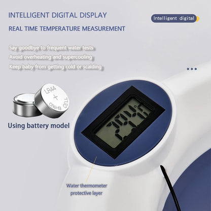 Temperature-Sensing Baby Bathtub with Digital Display, Compact Folding Bath Tub for Supervised Bathing and Small-Bathroom Storage