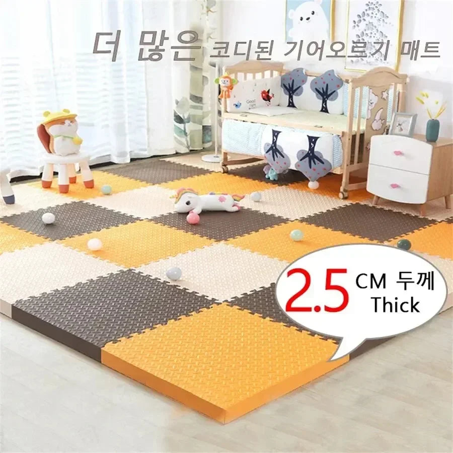 Textured Baby Puzzle Floor Mat, 8 Solid-Color Interlocking 30 x 30 cm Tiles with 2.5 cm Thickness for Supervised Nursery and Playroom Activities