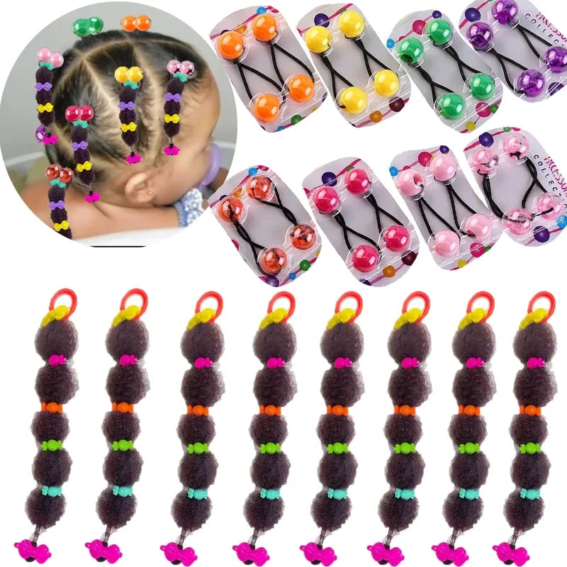 Bubble Puff Ponytail Extensions for Girls, 8-Pack Afro-Textured Hair Accessories with Elastic Loops and Beaded Styling Set Options