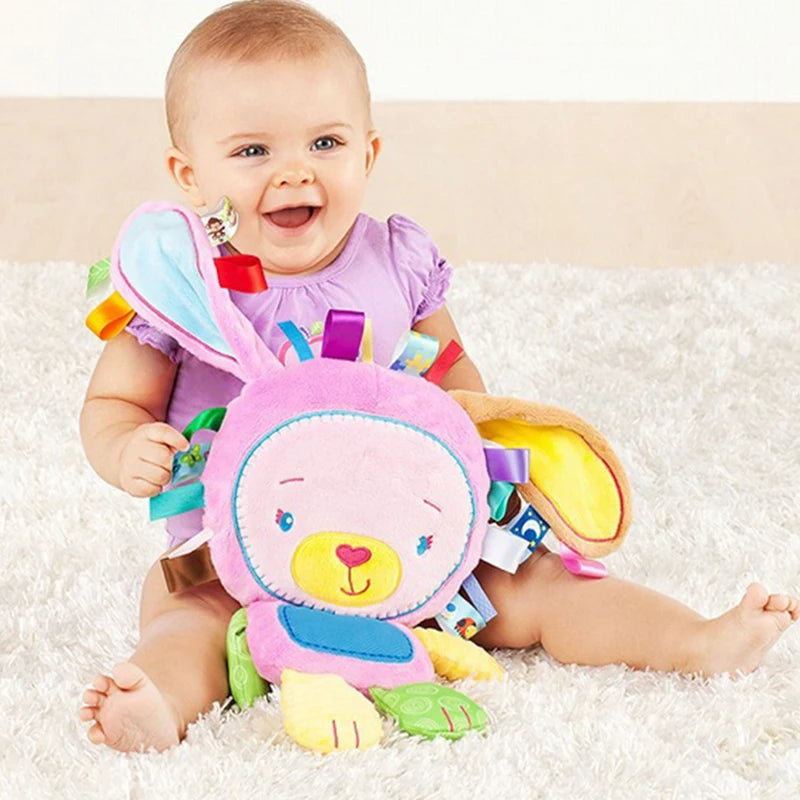 Taggy Animal Plush Rattle for Babies, Colorful Elephant, Monkey, Rabbit, Lion or Pig Soft Sensory Toy for Supervised Play and Baby Shower Gifts
