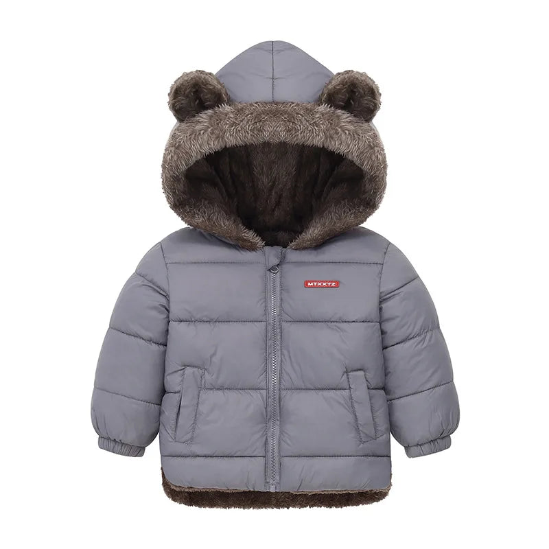 Toddler Bear Ear Hooded Jacket with Plush-Look Lining and Quilted Zip-Up Design, Kids Winter Outerwear for Boys and Girls in Sizes 24M-6T
