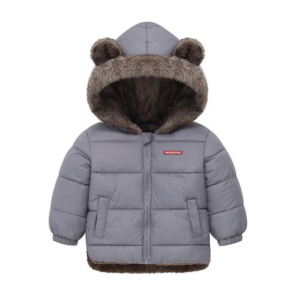 Toddler Bear Ear Hooded Jacket with Plush-Look Lining and Quilted Zip-Up Design, Kids Winter Outerwear for Boys and Girls in Sizes 24M-6T