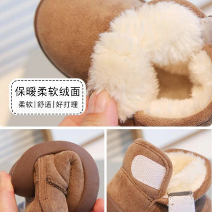 Toddler Plush-Lined Short Boots with Rounded Toe and Cuff Detail, Brown, Black, Pink or Beige Winter Shoes for Boys and Girls, CN15-24
