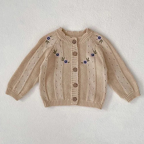 Baby Girl Knit Cardigan Sweaters with Long Sleeves, Korean-Style Infant and Toddler Layering Coats in Multiple Designs, Sizes 3M to 3T