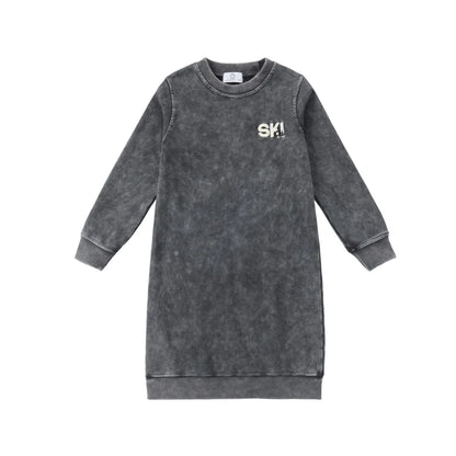 Kids Ski Graphic Cotton Outfits in Ecru, Hunter Green and Acid Wash Grey, Coordinating Sweatshirts, Dresses and Baby Sets for Sibling Matching Looks