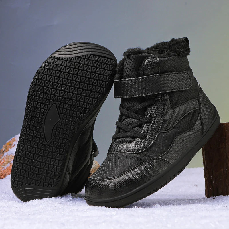 Wide Toe Winter Boots for Kids, Barefoot-Style High-Top Shoes with Cozy Lined Styling and Strap Options for Boys and Girls Cold-Weather Outfits