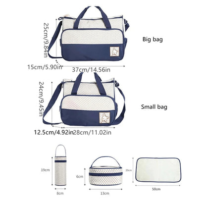 Diaper Bag Set 5 Piece with Polka Dot Design, Large Mommy Tote and Coordinating Storage Bags for Baby Essentials, Daily Outings and Travel