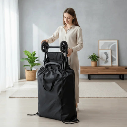 Stroller Gate Check Bag in Black Oxford Cloth with Drawstring Closure and Carry Handles, Foldable Travel Storage Cover for Compact Strollers