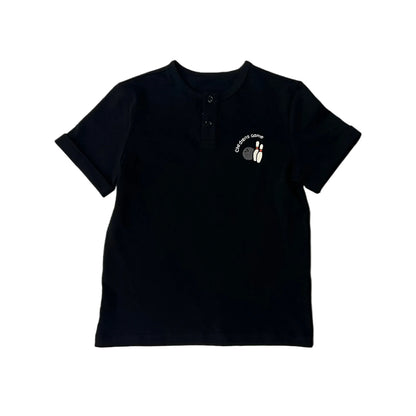 Grey Denim Matching Kids Outfits with Black Tees and Polo Tops, Strap Jumpers, Skirts, Shorts and Baby Romper Options for Family Photos