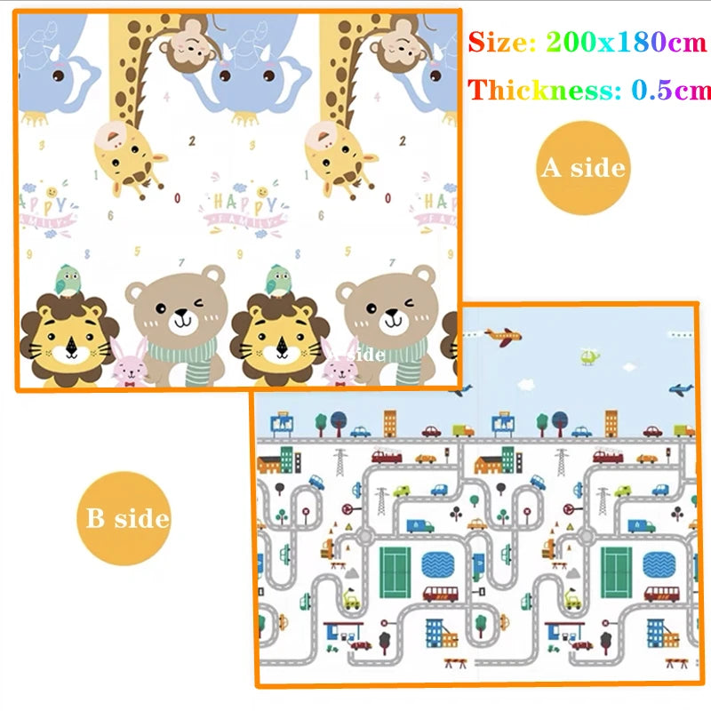 Oversized Baby Floor Play Mat 200 x 180 cm, Double-Sided Animal Print EVA Foam Crawling Rug with 4-5 mm Padding for Supervised Family Activities