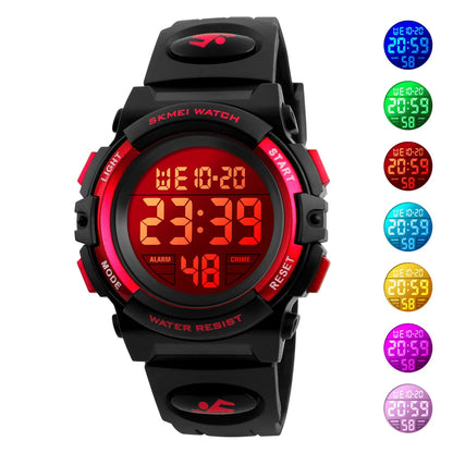 Kids Digital Sports Watch, SKMEI LED Chronograph Wristwatch with 5Bar Water Resistance, Round Display and PVC Buckle Strap for Boys and Girls