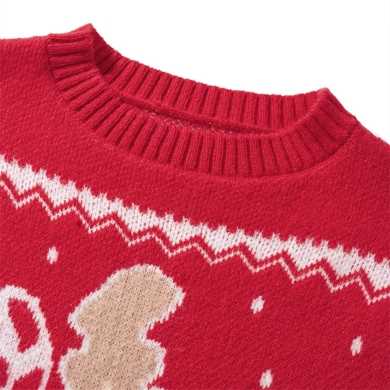 Reindeer Family Christmas Sweaters in Red or Green, Matching Mom Dad and Kids Long Sleeve Crewneck Pullovers for Holiday Photos and Parties