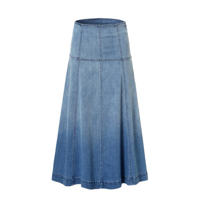 Denim Panel Pleated Skirt for Girls, Teens and Women, Washed Blue and Gray Cotton Styles with Black Jersey Option for Everyday Casual Outfits
