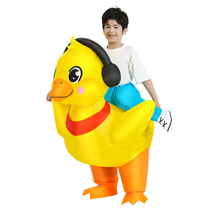 Inflatable Dinosaur Costume for Kids, Ride-On Style Dress-Up Outfit with Fan for Halloween, Birthday Parties and Holiday Cosplay