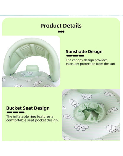 Parent-Child Double-Seat Inflatable Pool Float with Sun Canopy, Two-Seat Swim Ring for Supervised Family Water Play, WDF0752 or WDF0753