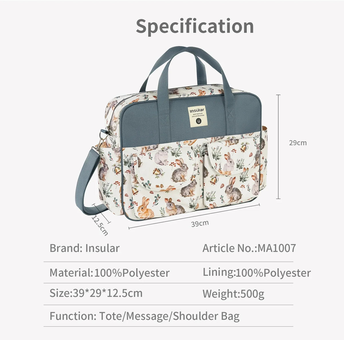 Diaper Tote Bag with Wide Opening and Printed Front Pockets, Large Capacity Baby Essentials Organizer for Moms, Travel and Everyday Outings