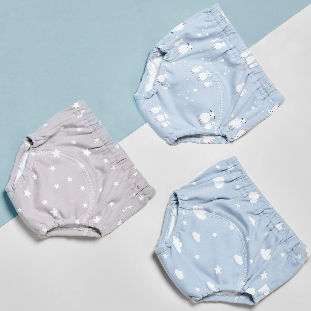 6-Layer Cotton Training Pants, 3-Pack Reusable Toddler Potty Underwear with Elastic Waist and Printed Designs in 90 cm and 100 cm Size Options
