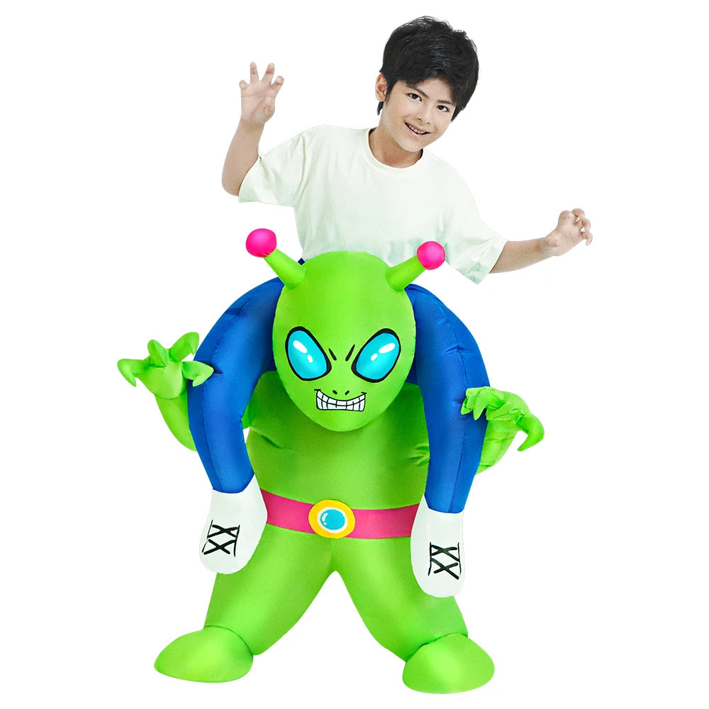 Inflatable Dinosaur Costume for Kids, Ride-On Style Dress-Up Outfit with Fan for Halloween, Birthday Parties and Holiday Cosplay