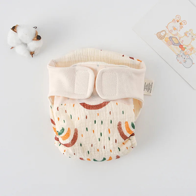 Baby Wrap Cloth Diaper with Adjustable Waist Tabs, Reusable Cotton Nappy in Animal and Rainbow Prints, Single-Piece Infant Changing Essential
