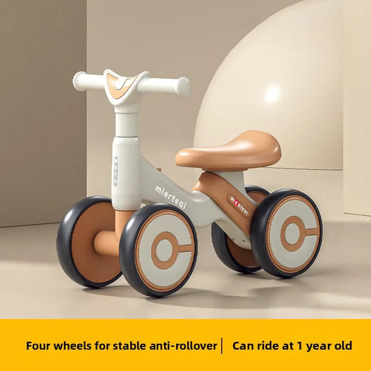Four-Wheel Toddler Balance Bike, Sliding Ride-On Toy for Boys and Girls, Kids Riding Play in Black or Coffee for Supervised Playtime