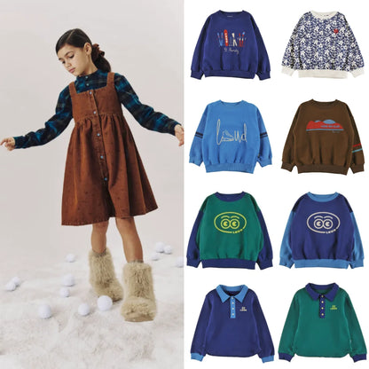 Graphic Kids Pullover Sweatshirt, Long-Sleeve Printed Tops with Crewneck and Collared Style Options for Boys and Girls Everyday Casual Outfits