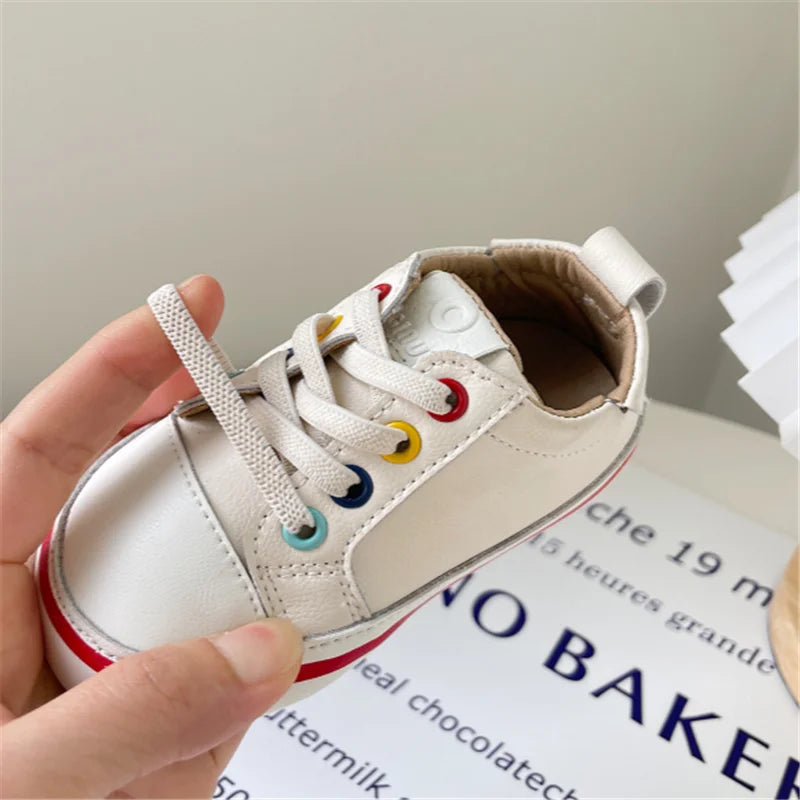 Toddler Colorful Eyelet Sneakers with Lace-Up Front and Contrast Sole Stripe, Beige or Yellow Baby Boys and Girls Casual Spring and Fall Shoes