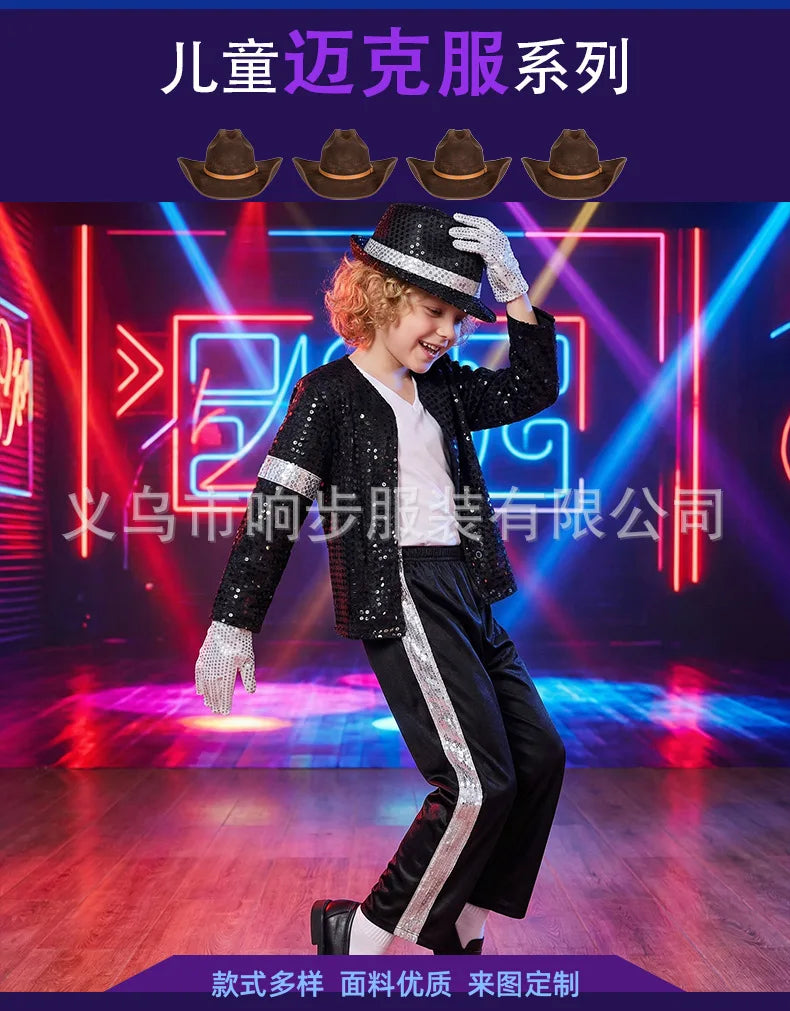 Kids Dance Star Costume Set, Metallic Shiny Retro 80s and 90s Stage Outfit for Boys and Girls, Cosplay and Party Dress-Up in Sizes M–XXXL