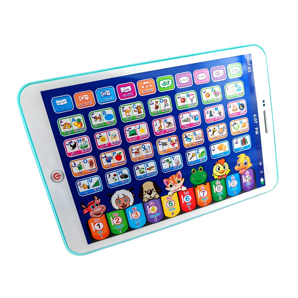 Bilingual Learning Tablet Toy with French and Arabic Voice Activities, Alphabet and Number Buttons for Preschool Kids Ages 3–6, Random Color