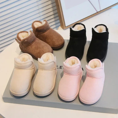 Toddler Winter Ankle Boots with Cozy Plush Lining, Short Cold-Weather Shoes for Boys and Girls in Brown, Beige, Black or Pink, CN15-24