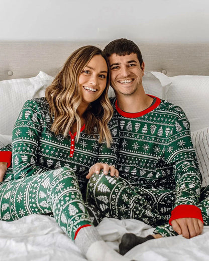 Matching Christmas Pajamas for Family, Festive Allover Print Mom Dad Kids Two-Piece Outfits and Baby Romper for Holiday Photos