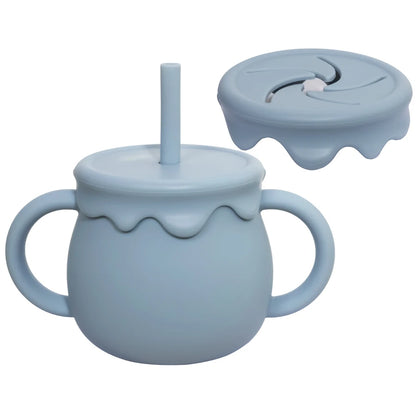Two-Handle Toddler Straw Cup with Rounded Body and Wavy-Edge Lid, Portable Baby Drinkware and Snack Container Options for Supervised Use