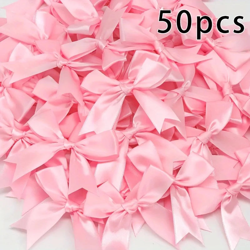 Satin Ribbon Bows 50-Piece Pack for Gift Wrapping, Wedding Favors, Birthday Decorations and Holiday Crafts in Multiple Color Options