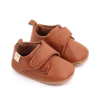 Baby Strap Shoes with Rounded Toes and Heel Pull Tabs, Solid Color Moccasin-Style Footwear for Infant Boys and Girls Everyday Outfits