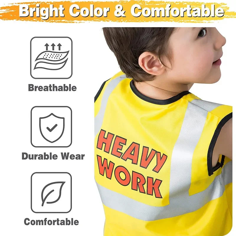 Construction Worker Dress-Up Set for Kids Ages 3-6, Builder Costume with Vest, Hat and Pretend Tools for Career Day and Birthday Play