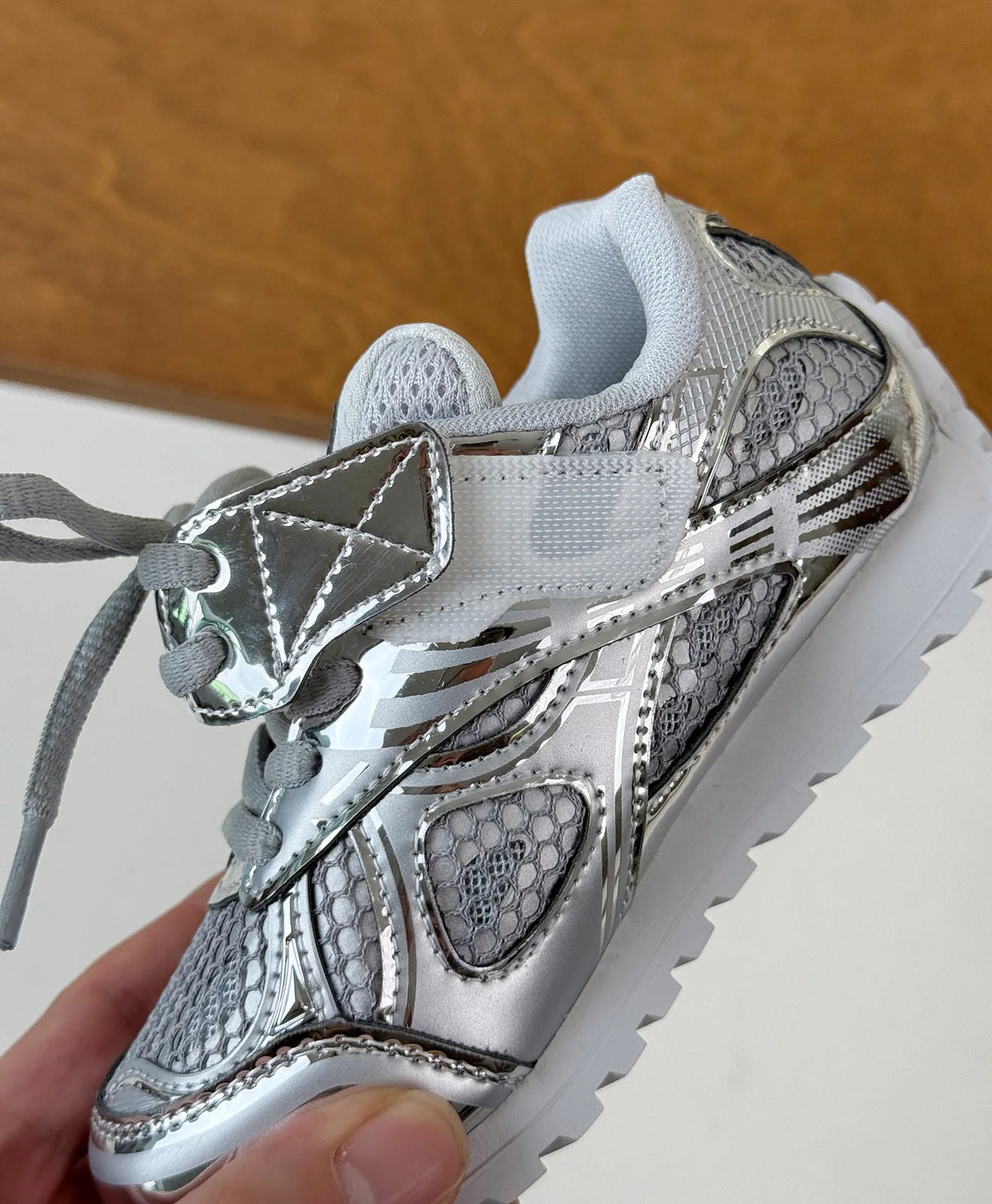Kids Mesh Sneakers with Metallic Orbit Styling, Lace-Up Casual Walking Shoes in Pink or Silver with Rubber Soles for Everyday Outfits