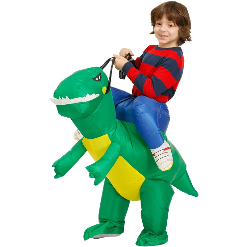 Inflatable Dinosaur Costume for Kids, Ride-On Style Dress-Up Outfit with Fan for Halloween, Birthday Parties and Holiday Cosplay