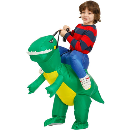 Inflatable Dinosaur Costume for Kids, Ride-On Style Dress-Up Outfit with Fan for Halloween, Birthday Parties and Holiday Cosplay