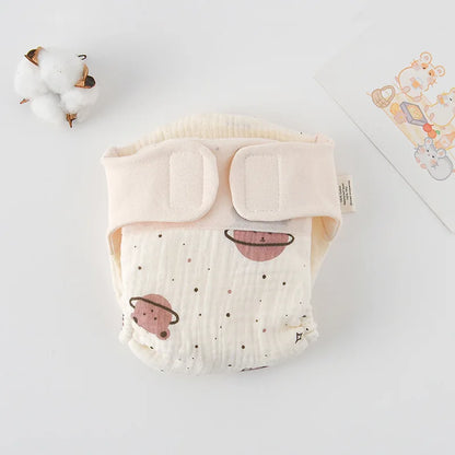 Baby Wrap Cloth Diaper with Adjustable Waist Tabs, Reusable Cotton Nappy in Animal and Rainbow Prints, Single-Piece Infant Changing Essential