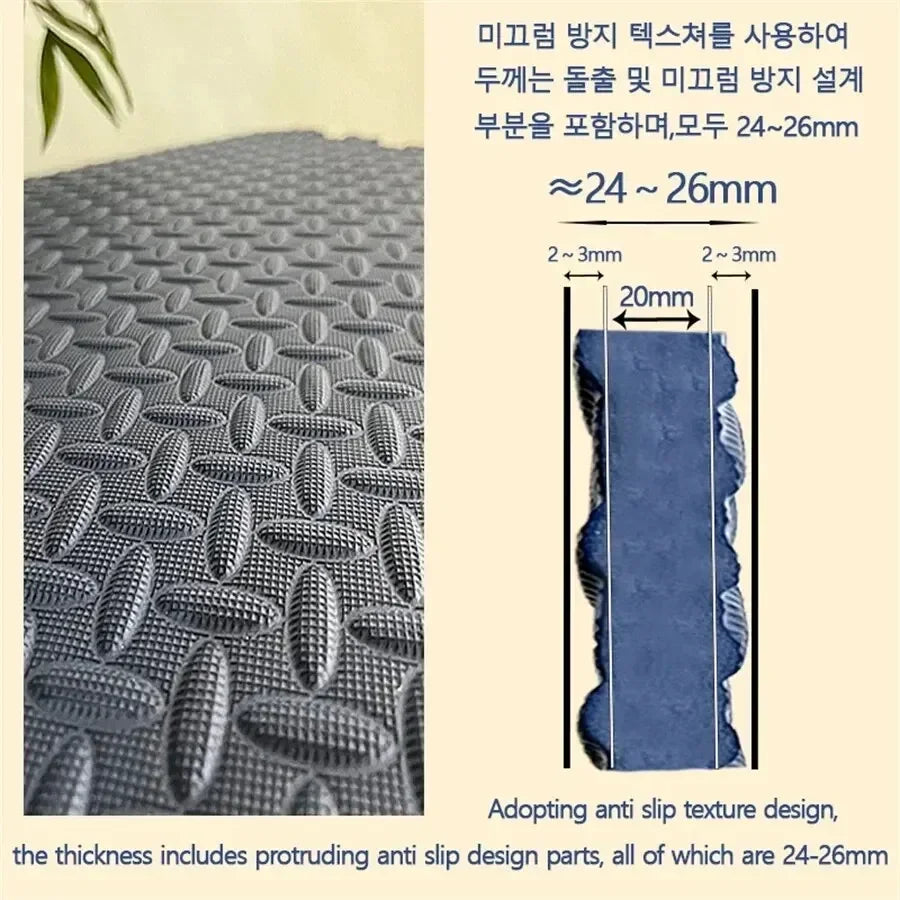 Textured Baby Puzzle Floor Mat, 8 Solid-Color Interlocking 30 x 30 cm Tiles with 2.5 cm Thickness for Supervised Nursery and Playroom Activities