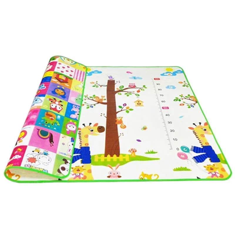 Multi-Size Baby Crawling Play Mat with Double-Sided Illustrated Patterns, Foldable XPE Floor Rug in 0.5 or 1 cm Thickness for Supervised Play