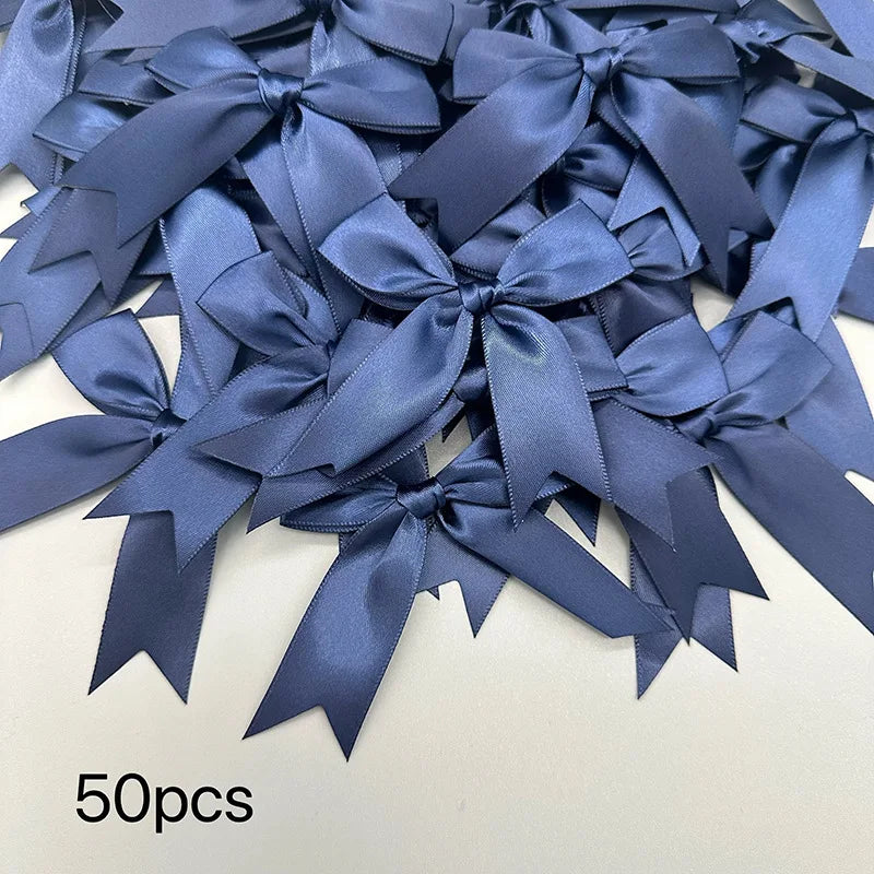 Satin Ribbon Bows 50-Piece Pack for Gift Wrapping, Wedding Favors, Birthday Decorations and Holiday Crafts in Multiple Color Options