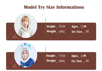 Animal Kigurumi Costume for Babies and Toddlers, Hooded Flannel Jumpsuit with Long Sleeves for Halloween Dress-Up and Family Photos