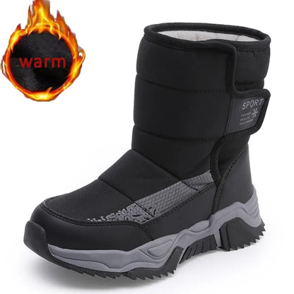 High-Top Kids Snow Boots with Hook-and-Loop Side Straps, Padded Shafts and Chunky Tread Soles for Winter Outings, Chinese Sizes 31-42