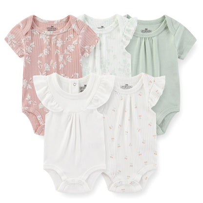 Baby Bodysuit Multipack with Cartoon Prints, Kiddiezoom 5 Short Sleeve One-Piece Outfits with Snap Closures for Boys and Girls, 3M-12M