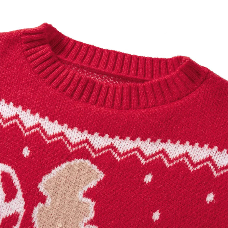 Reindeer Family Christmas Sweaters in Red or Green, Matching Mom Dad and Kids Long Sleeve Crewneck Pullovers for Holiday Photos and Parties