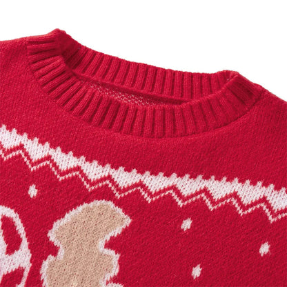 Reindeer Family Christmas Sweaters in Red or Green, Matching Mom Dad and Kids Long Sleeve Crewneck Pullovers for Holiday Photos and Parties