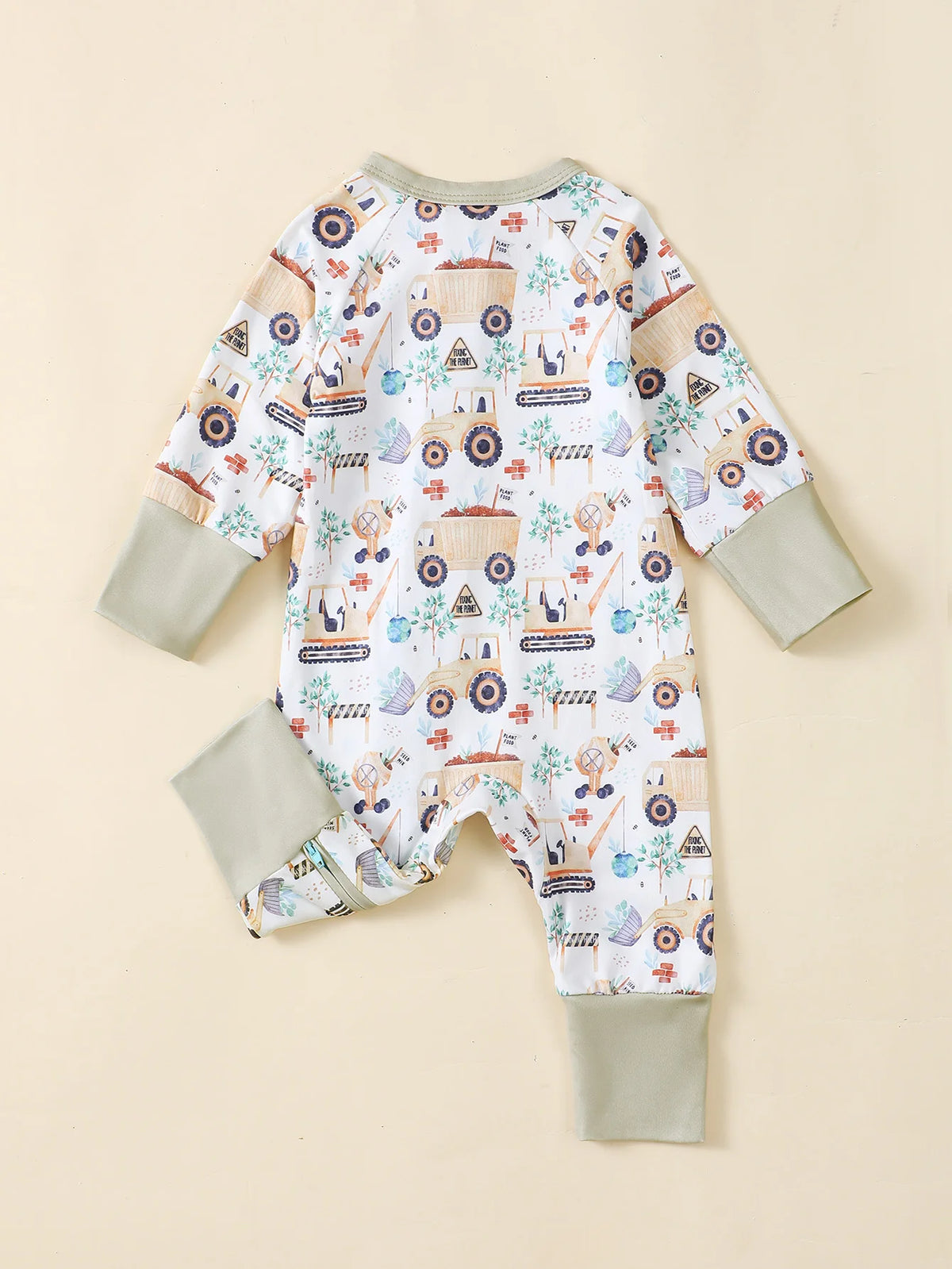 Bear Print Infant Romper with Long Sleeves and Front Fastenings, Contrast Trim and Footless Cuffs for Everyday Baby Outfits, Sizes 1-18 Months