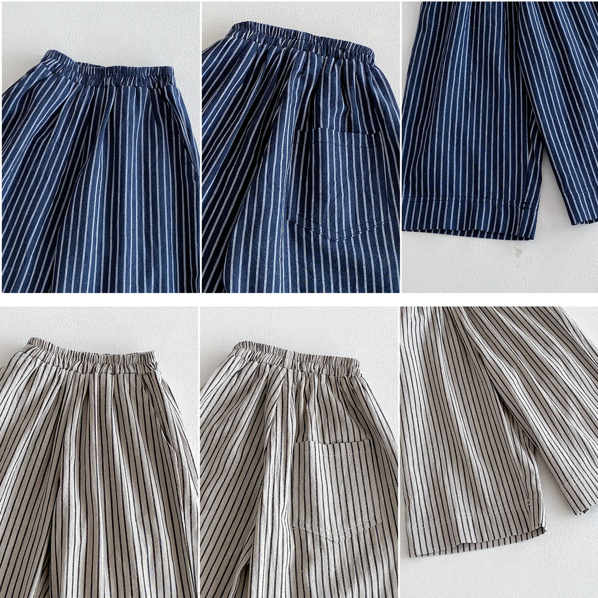 Cotton Toddler Striped Pants with Pull-On Elastic Waist, Relaxed Long Trousers for Boys and Girls in Six Colors, Sizes 12-24M to 5-6Y